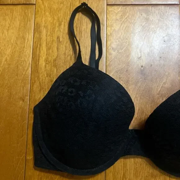 Victoria’s Secret Pink Wear Everyday T-Shirt Bra 32D Black Lightly Padded Black - Picture 2 of 5
